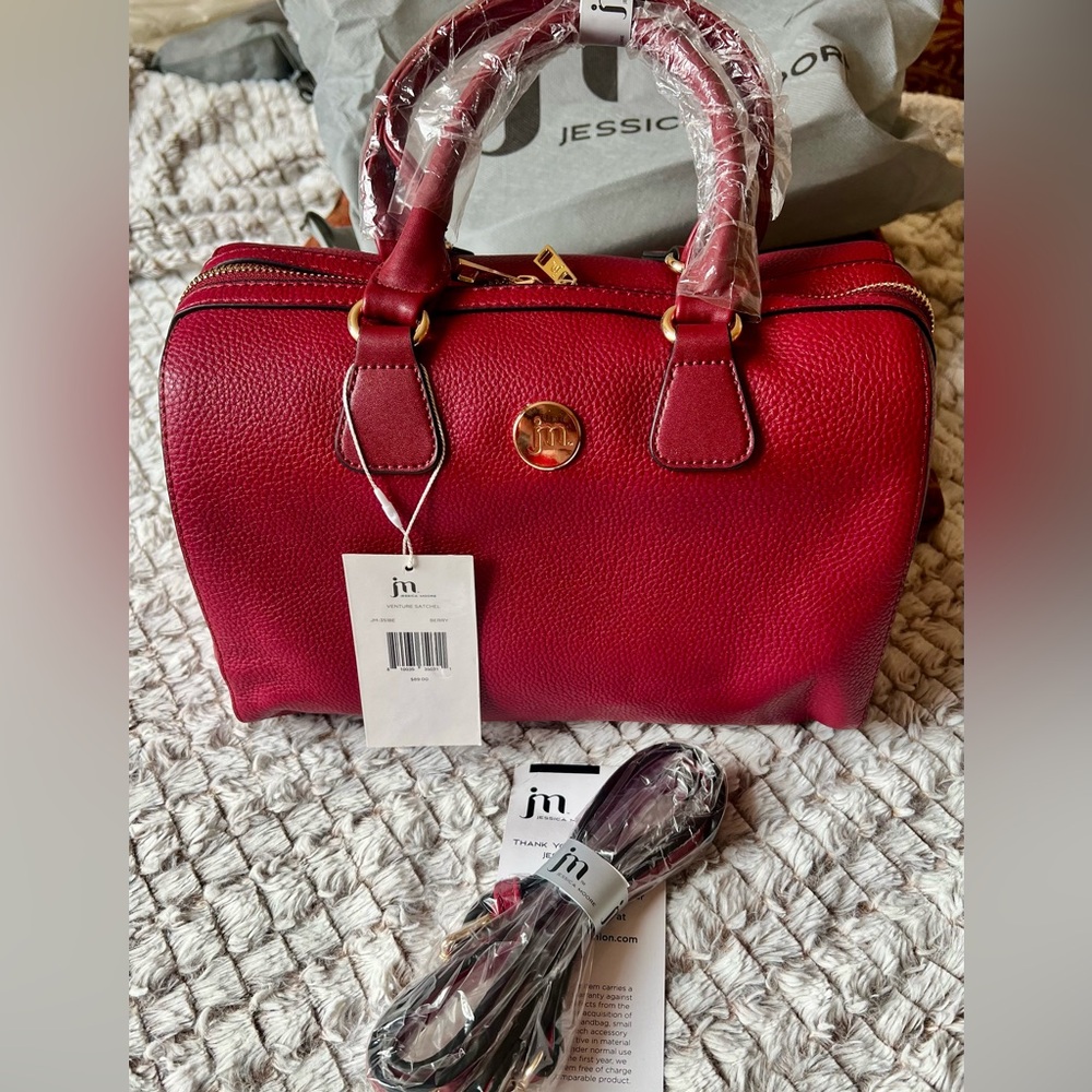 Jessica Moore Venture Satchel Red Leather Handbag
